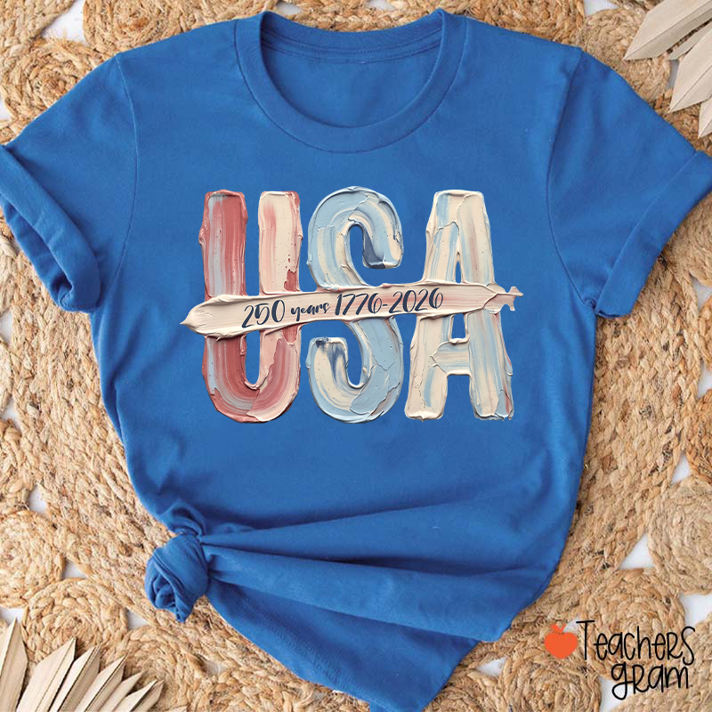 Watercolor USA 250 Years Teacher T-Shirt
