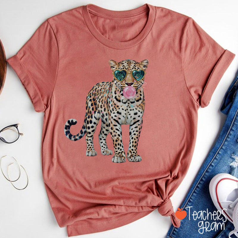 Leopard Bubblegum Sunglasses Teacher T-Shirt