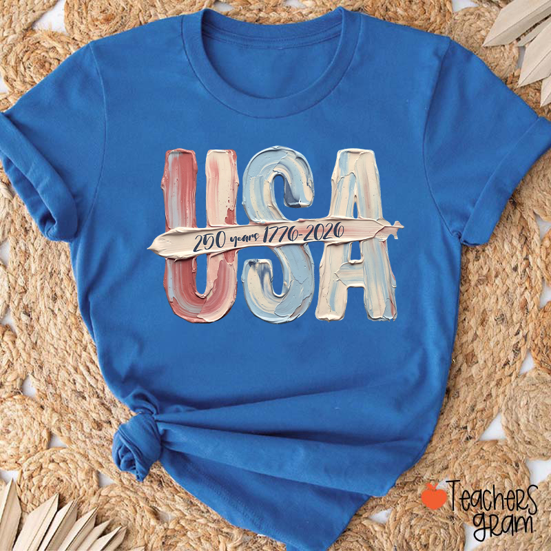 Watercolor USA 250 Years Teacher T-Shirt