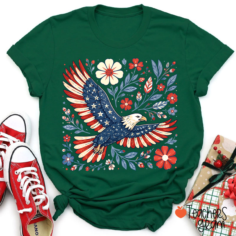 Patriotic Eagle Floral Teacher T-Shirt
