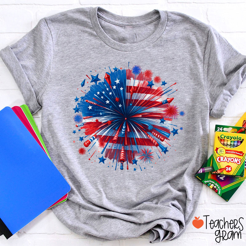 USA Firework Independence Day Teacher T-Shirt