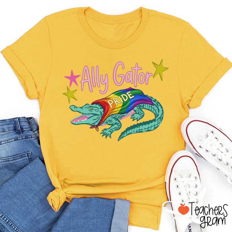 Ally Gator Rainbow Pride Teacher T-Shirt