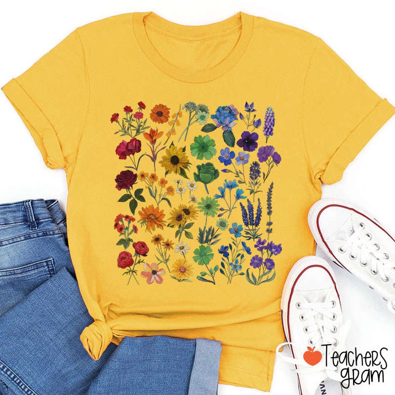 Rainbow Pride Color Wildflowers Teacher T-Shirt