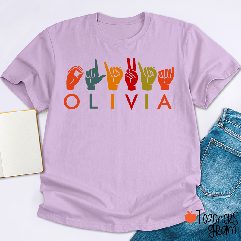 Personalized Name ASL American Sign Language Teacher T-Shirt