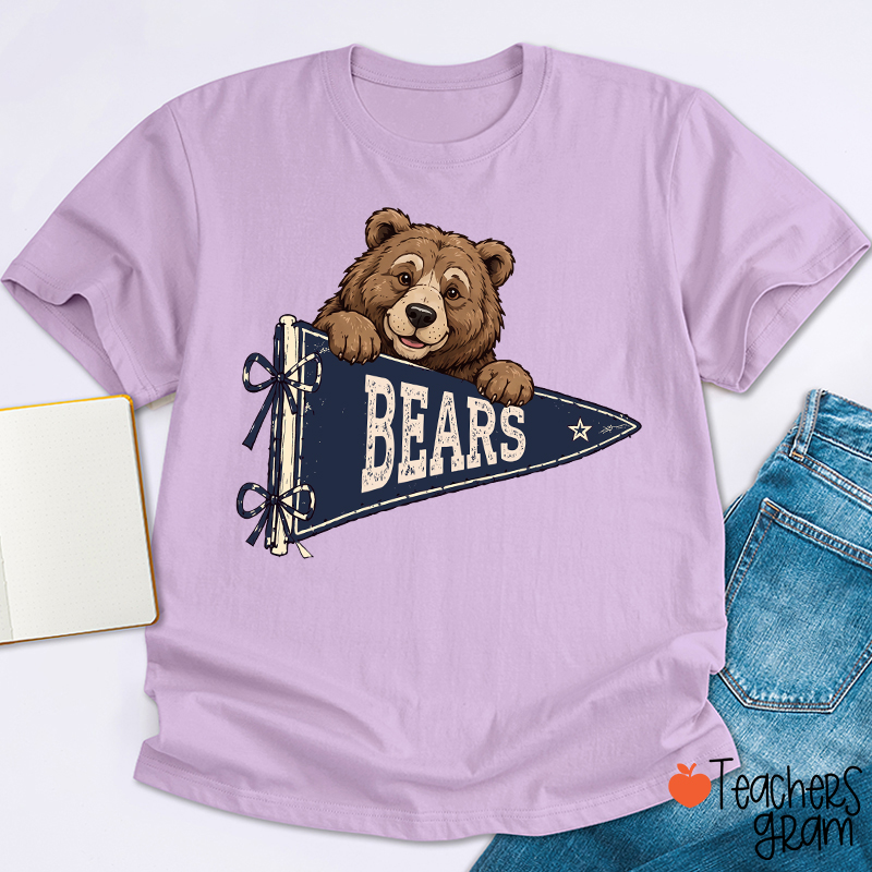 Personalized Mascot Team Name Vintage Pennant Bow Star Teacher T-Shirt