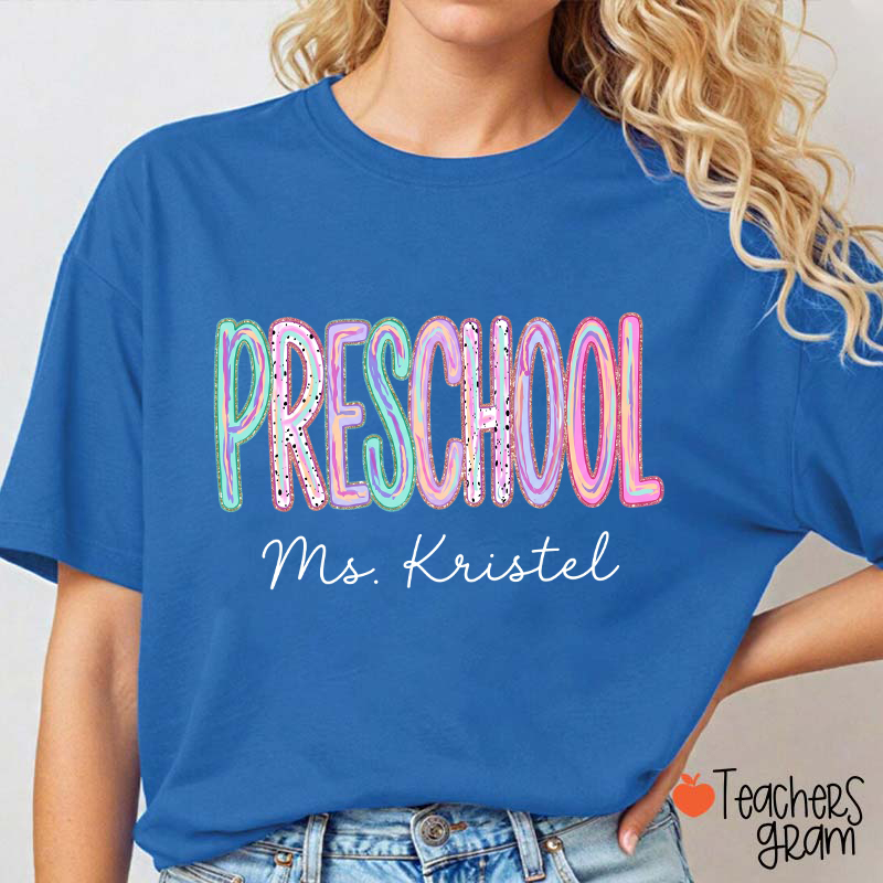 Personalized Grade Rainbow Doodle Name Teacher T-Shirt