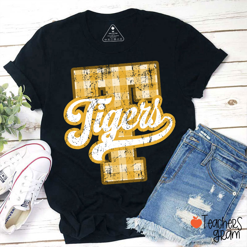 Personalized Mascot Sport Gingham Varsity Teacher T-Shirt