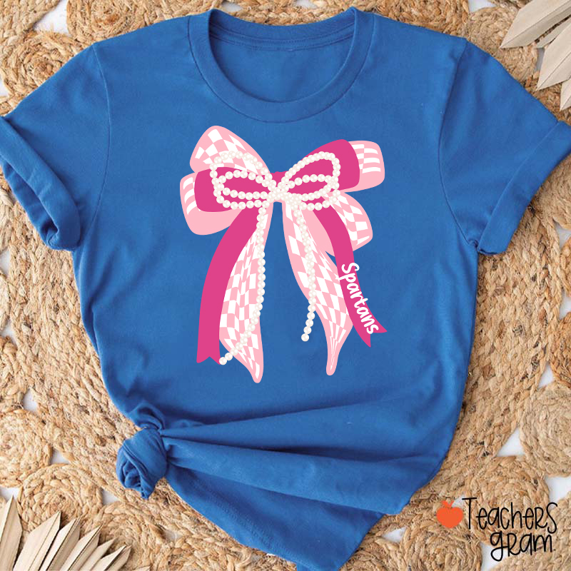 Personalized Mascot Cute Bow School Spirit Graphic Teacher T‑Shirt