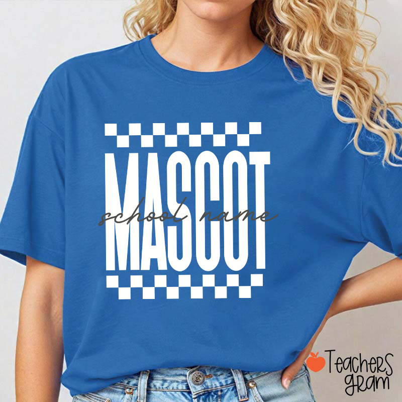 Personalized Mascot Sport Checkered Script Teacher T-Shirt