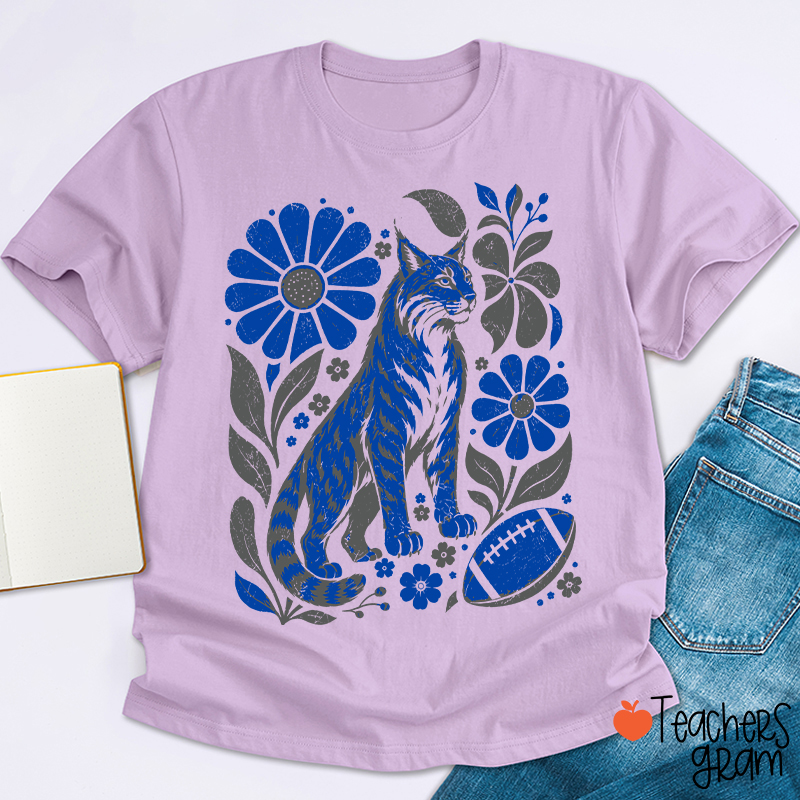 Personalized Mascot Floral Football Vintage Graphic Teacher T‑Shirt