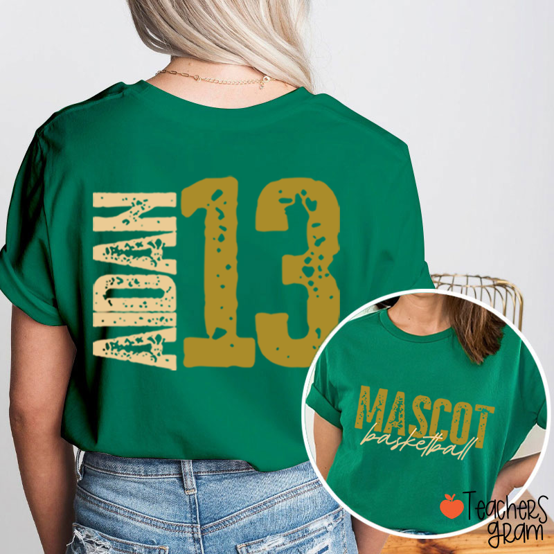 Personalized Mascot Name And Number Basketball Teacher Two Sided T-Shirt
