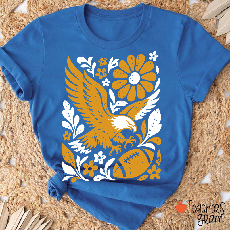 Personalized Mascot Floral Football Vintage Graphic Teacher T‑Shirt