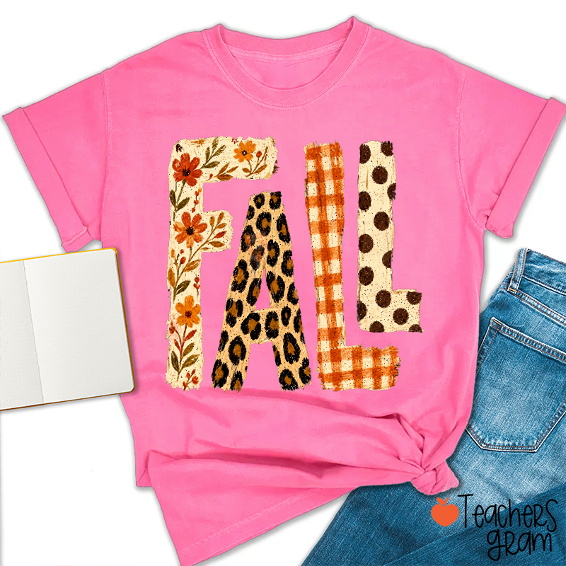 Vintage Patchwork Fall Letter Teacher T‑Shirt
