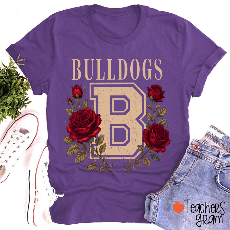 Personalized Mascot Sport Floral Initial Letter Teacher T‑Shirt