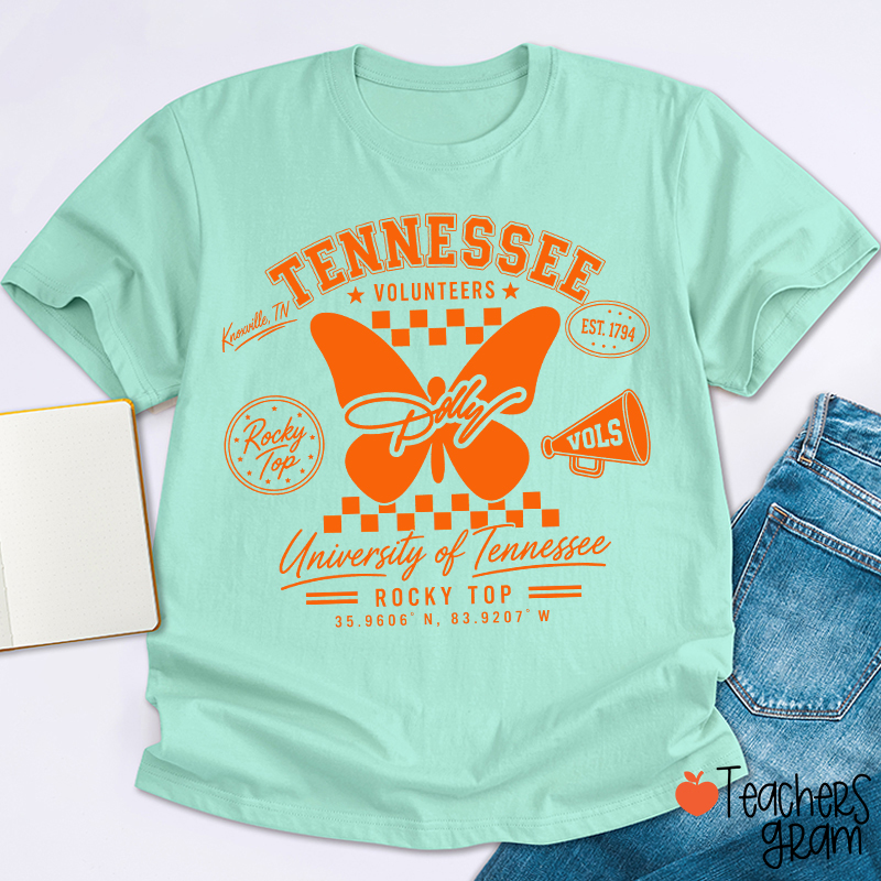 Tennessee Volunteers Rocky Top Dolly Butterfly Teacher T-Shirt