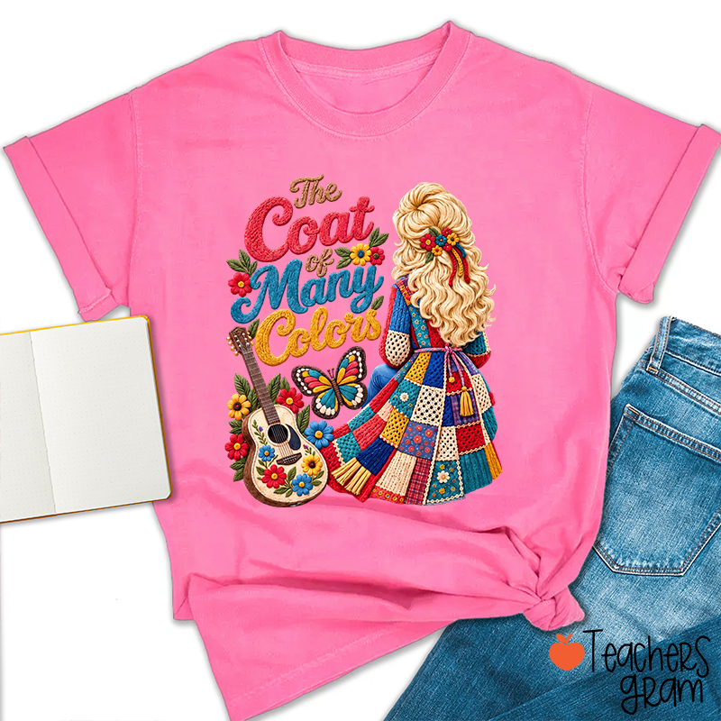 The Coat Of Many Colors Dolly Floral Guitar Teacher T-Shirt
