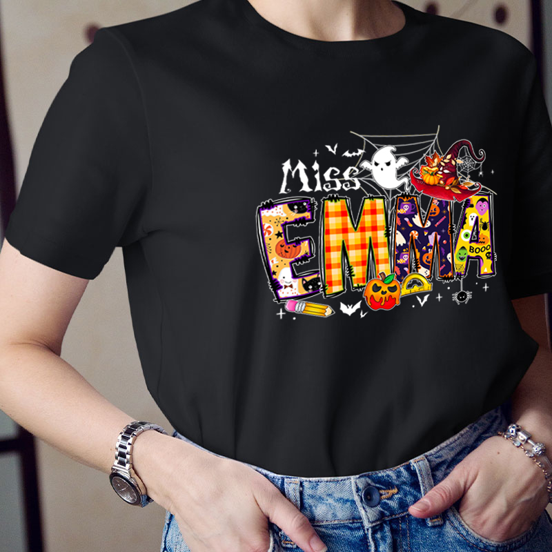 Personalized Name Happy Halloween Teacher T-Shirt