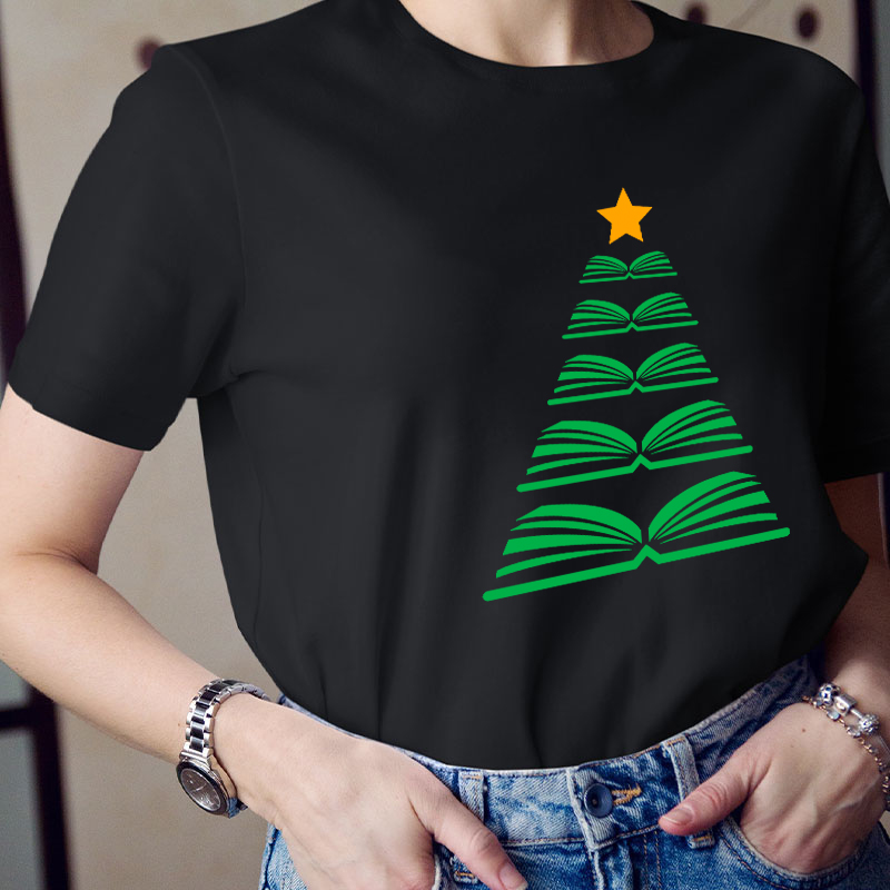 Book Christmas Tree Teacher T-Shirt