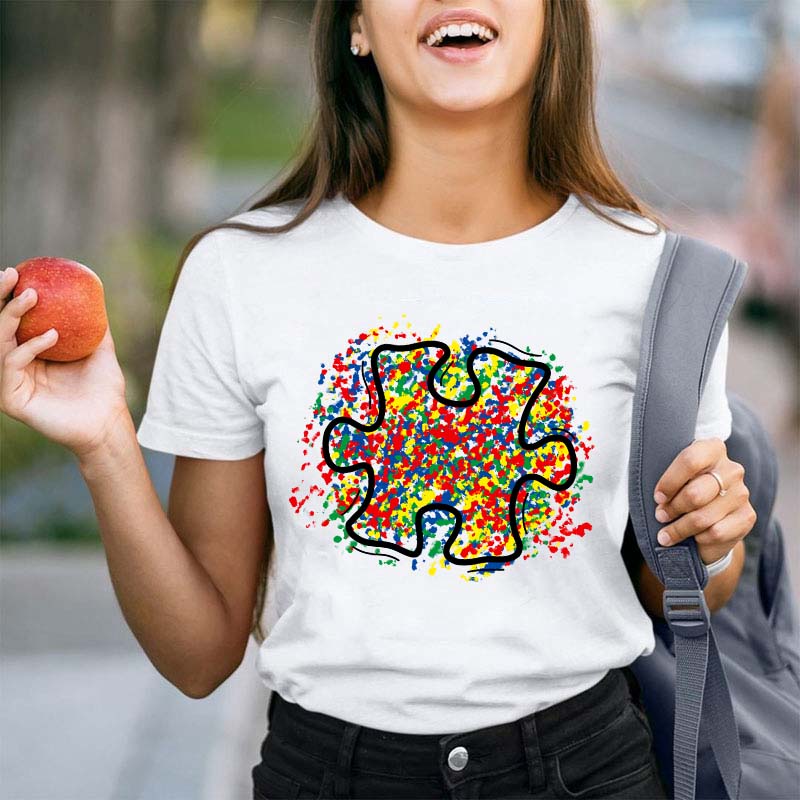 Colorful Autism Puzzle Piece Teacher T-Shirt