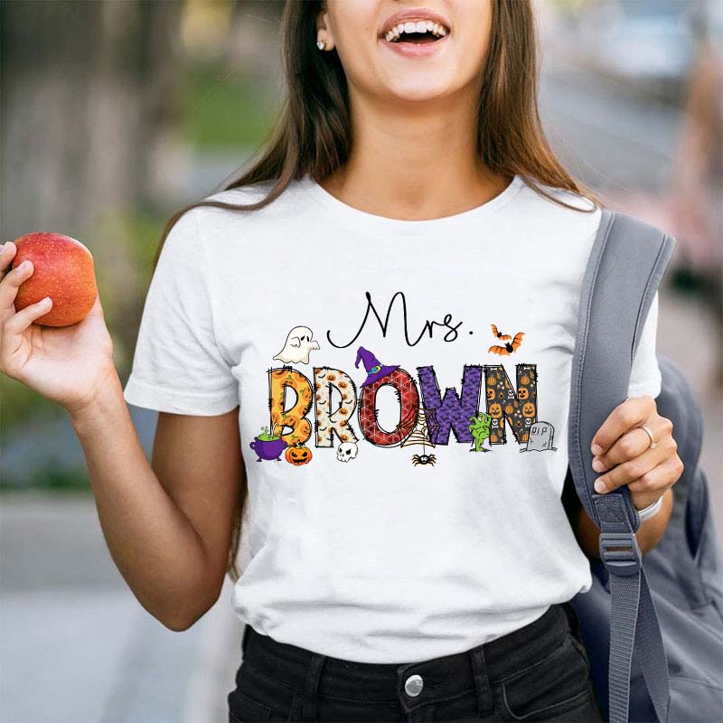 Personalized Name Happy Halloween Teacher T-Shirt