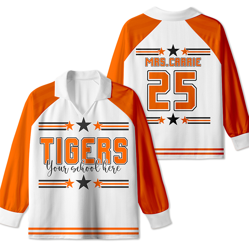 Personalized Mascot And School Name Teacher Long Sleeve Collar Jersey