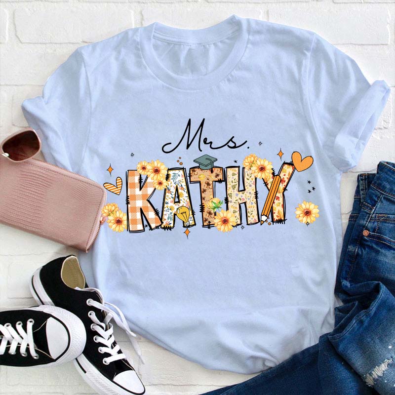 Personalized Name Cute Sunflower Teacher T-Shirt