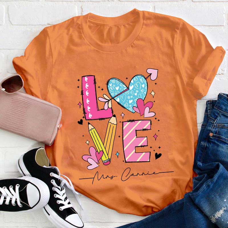 Personalized Love Teacher Name Heart Teacher T-Shirt