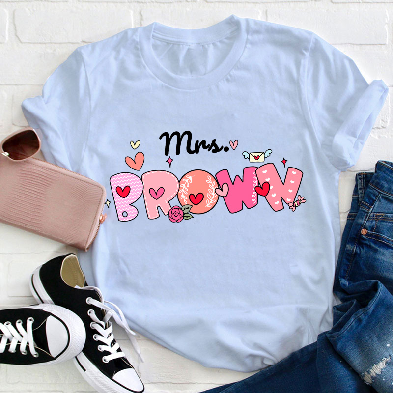 Personalized Name Pink Bubble Teacher T-Shirt