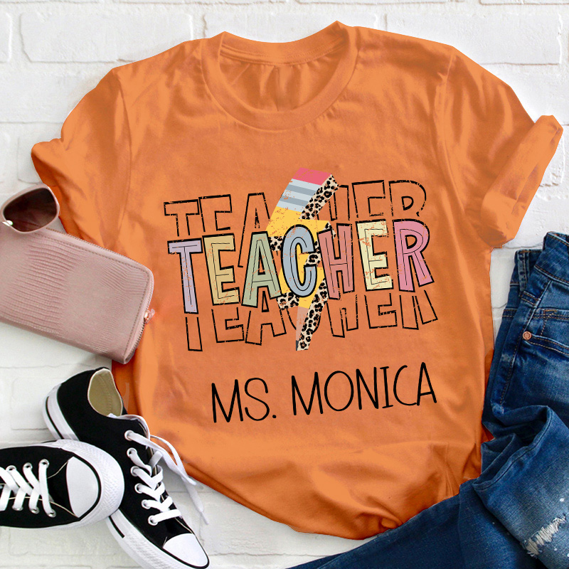 Personalized Lightning Pencil Teacher T-Shirt