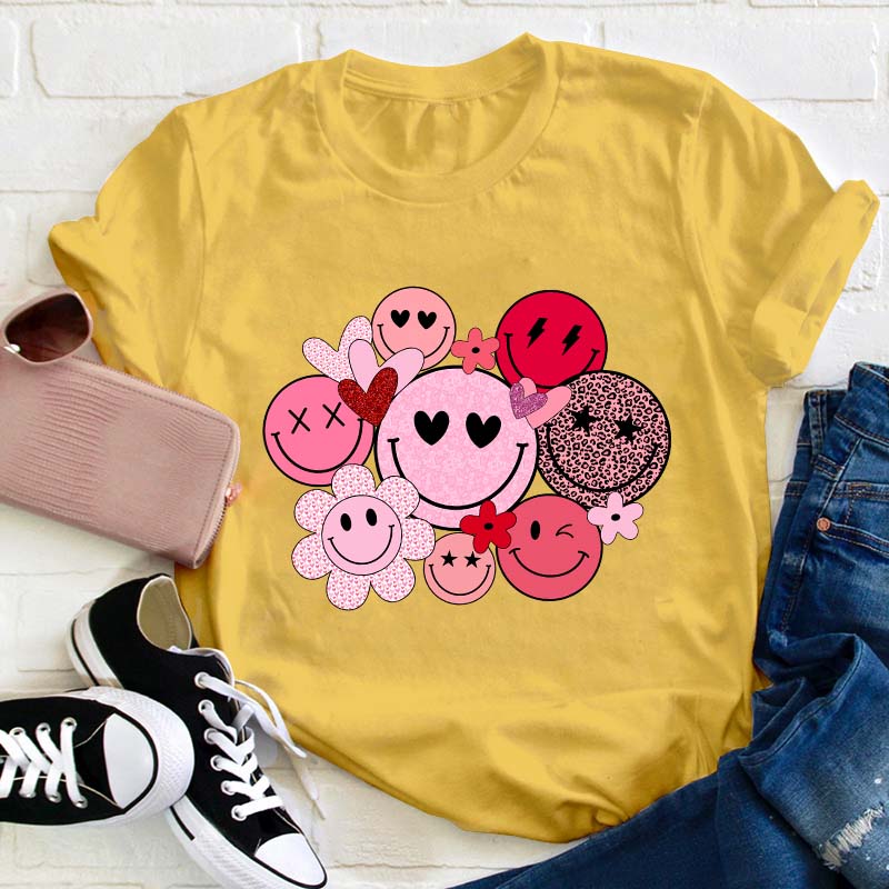 Valentines Smiley Faces Teacher T-Shirt