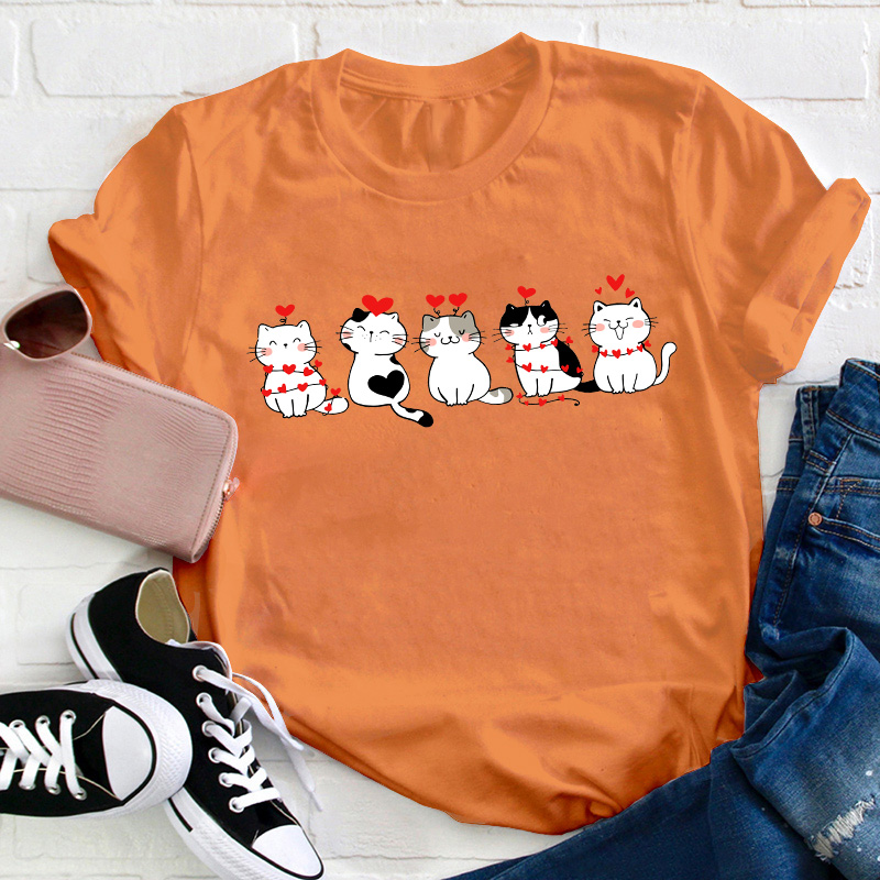 Hearts And Kittens Teacher T-Shirt