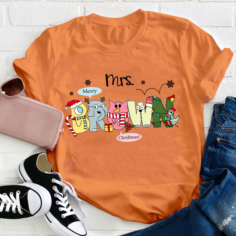 Personalized Name Merry Chrisrams Teacher T-Shirt