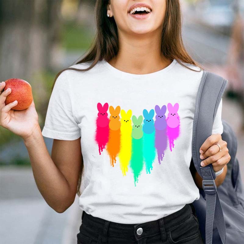 Colorful Easter Peeps Heart Teacher T-Shirt