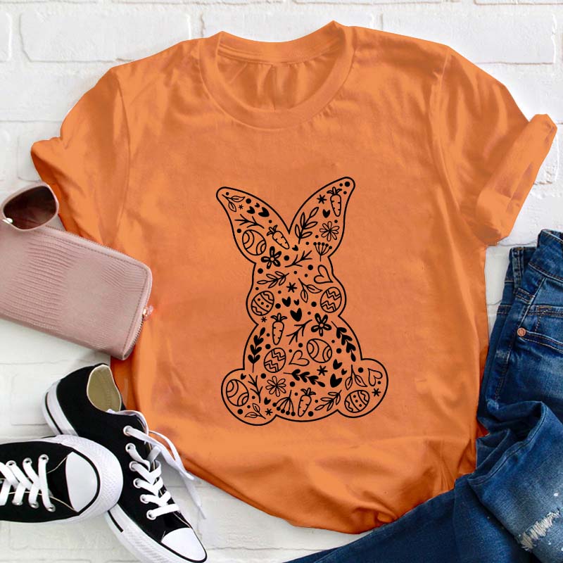 Floral Bunny Teacher T-Shirt