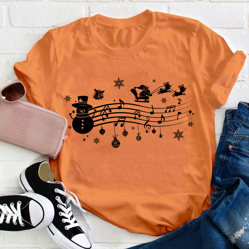 Santa Sleigh Snowman Music Teacher T-Shirt