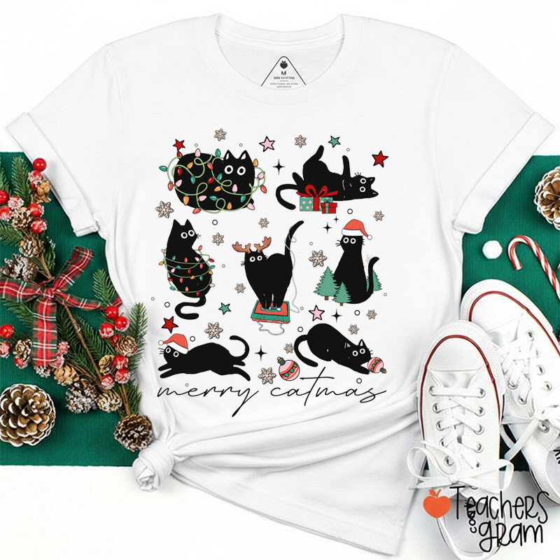 Cute Cat Merry Catmas Teacher T-Shirt