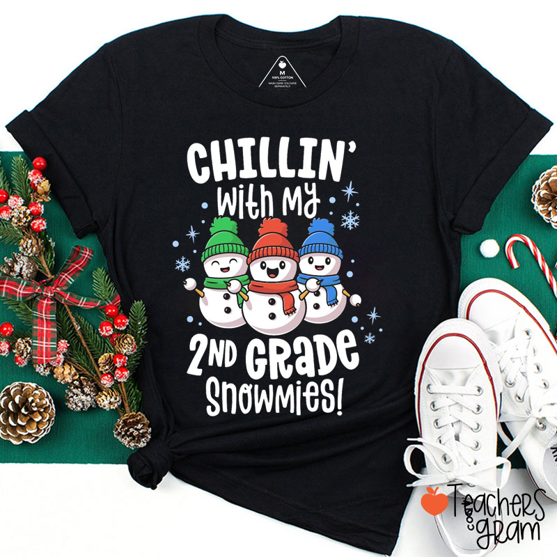 Personalized Grade Chillin' With Snowmies Teacher T-Shirt