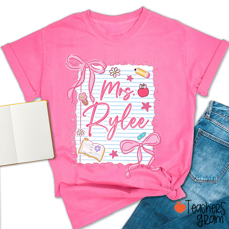 Personalized Name Coquette Bow Valentine Teacher T-Shirt