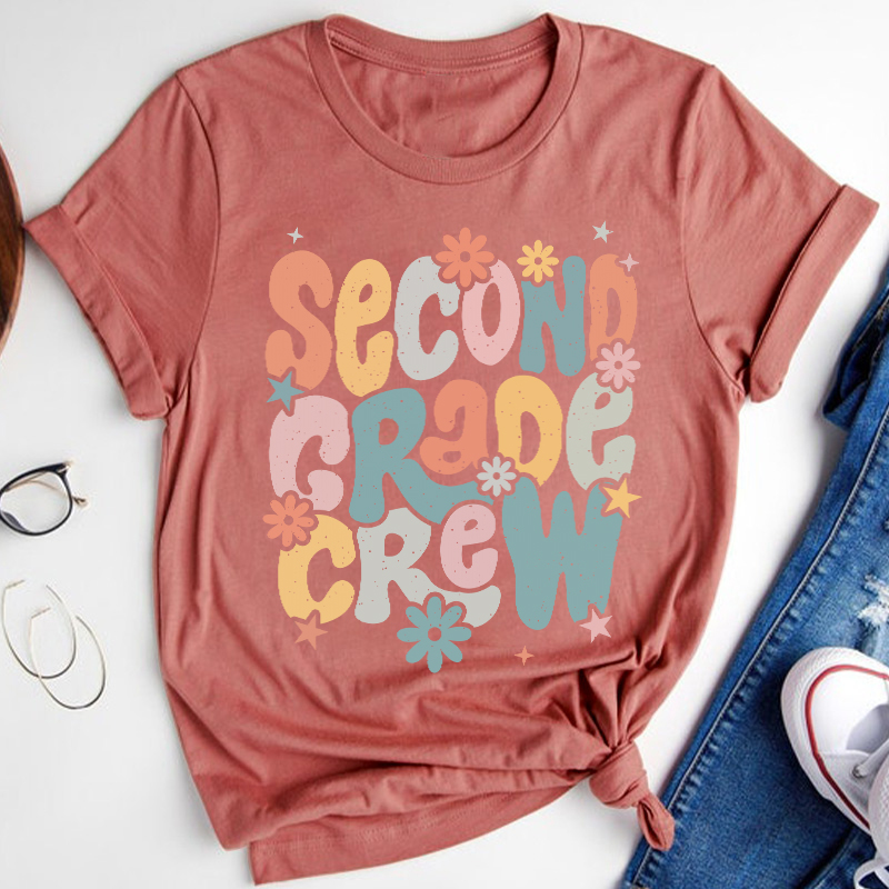 Personalized Name And Grade Bloom Flowers Teacher T-Shirt