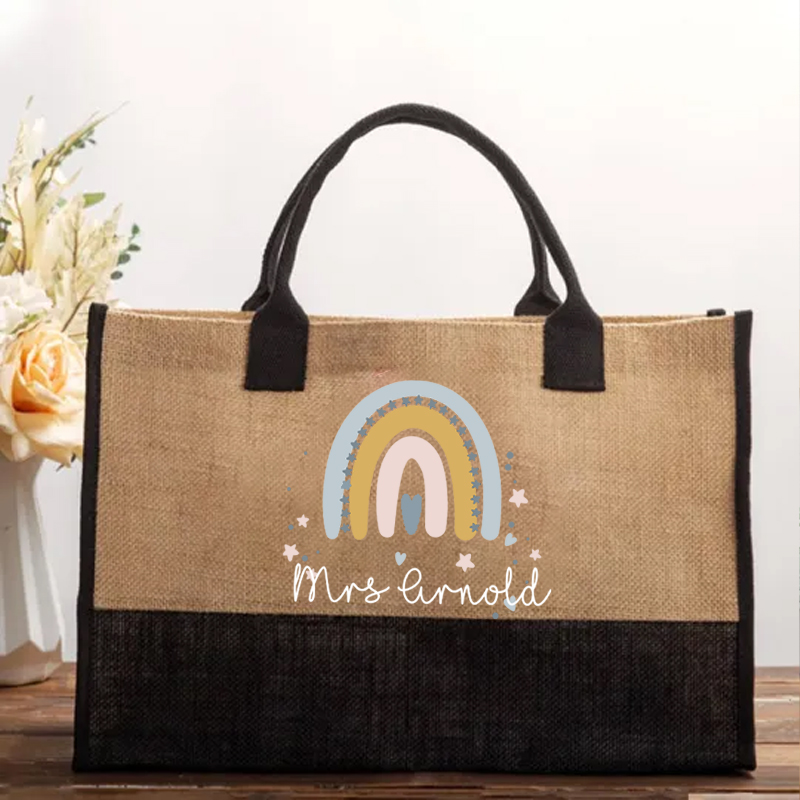Personalized Rainbow Star Teacher Cotton Tote Bag