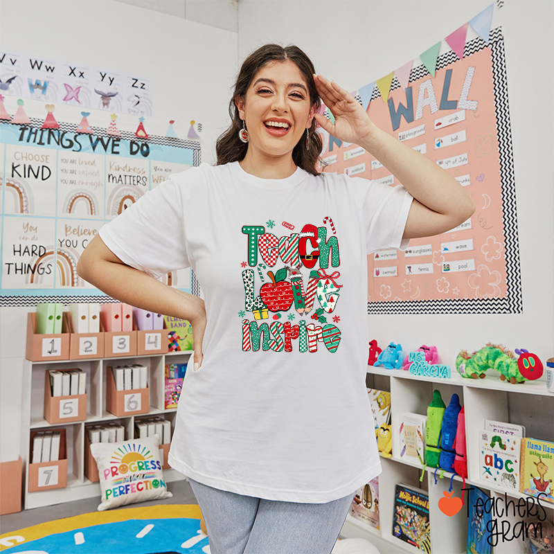 Teach Love Inspire Christmas Vibes Teacher T-Shirt