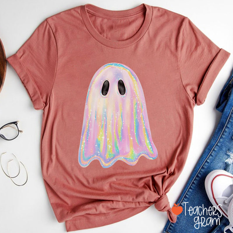 Halloween Shiny Ghost Teacher T-Shirt