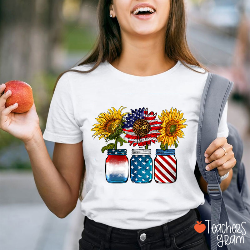 America Sunflower Teacher T-Shirt