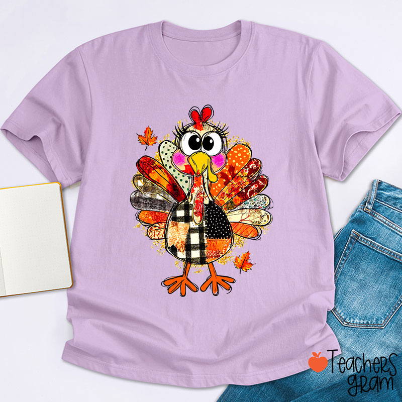 Collage Of Flowers And Thanksgiving Turkey Teacher T-Shirt