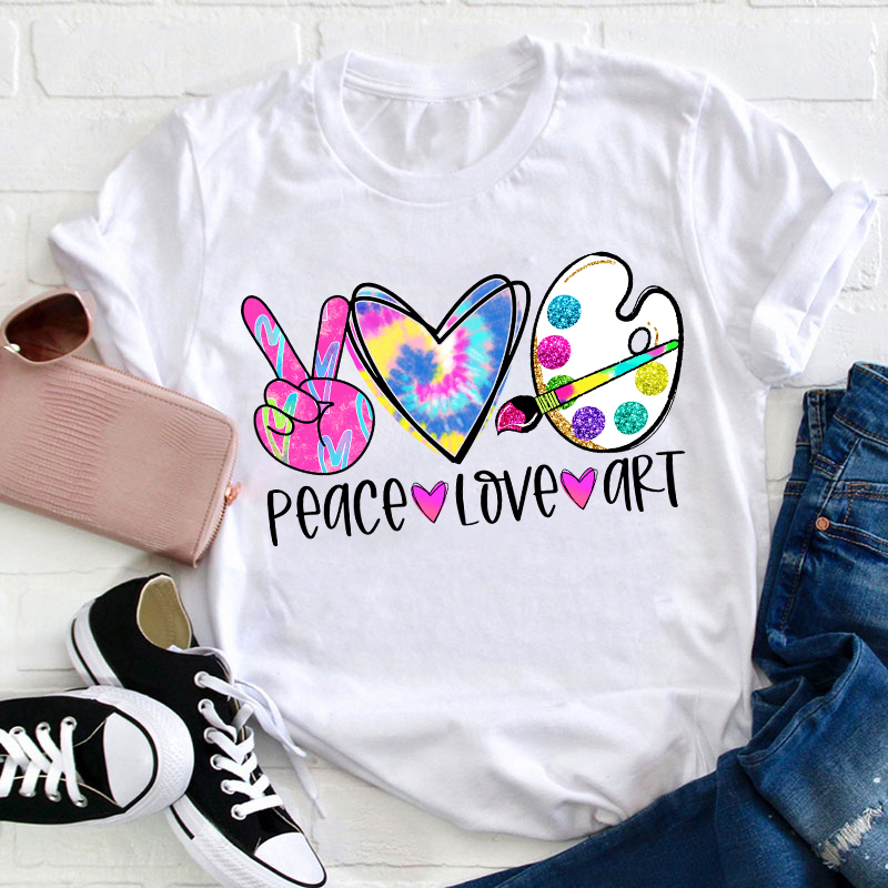 Peace Love And Art Teacher T-Shirt Sale-Teachersgram