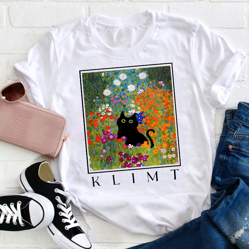 Klimt Cat Garden Cat Teacher T-Shirt