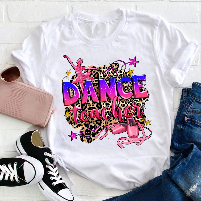 Leopard Print Pink Dance Teacher T-Shirt Sale-Teachersgram