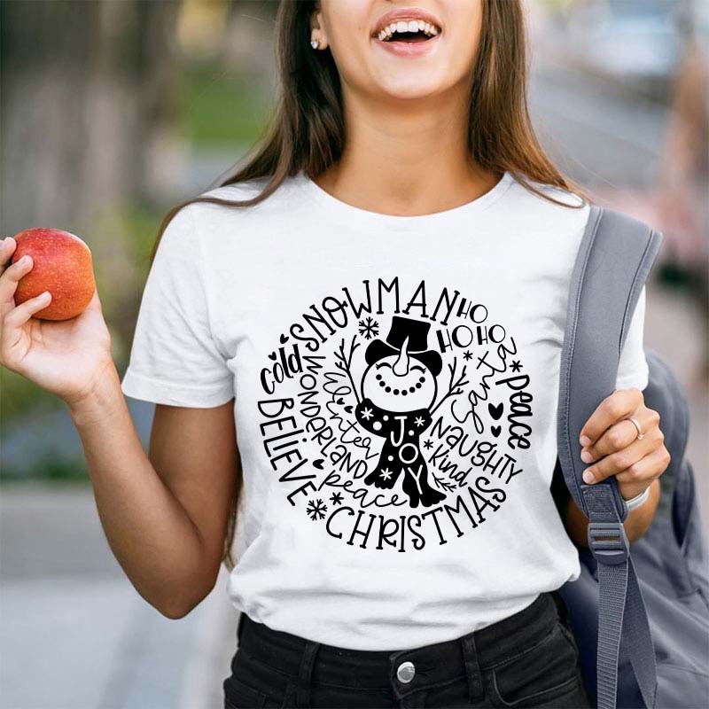 Stay Happy Christmas Snowman Teacher T-Shirt