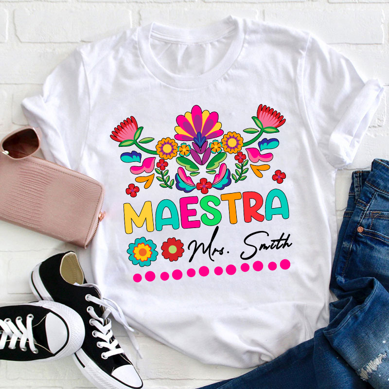Personalized Floral Maestra Spanish Teacher T-Shirt