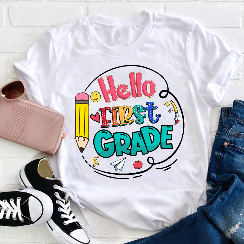 Personalized Hello Back to School Grade Teacher T-Shirt